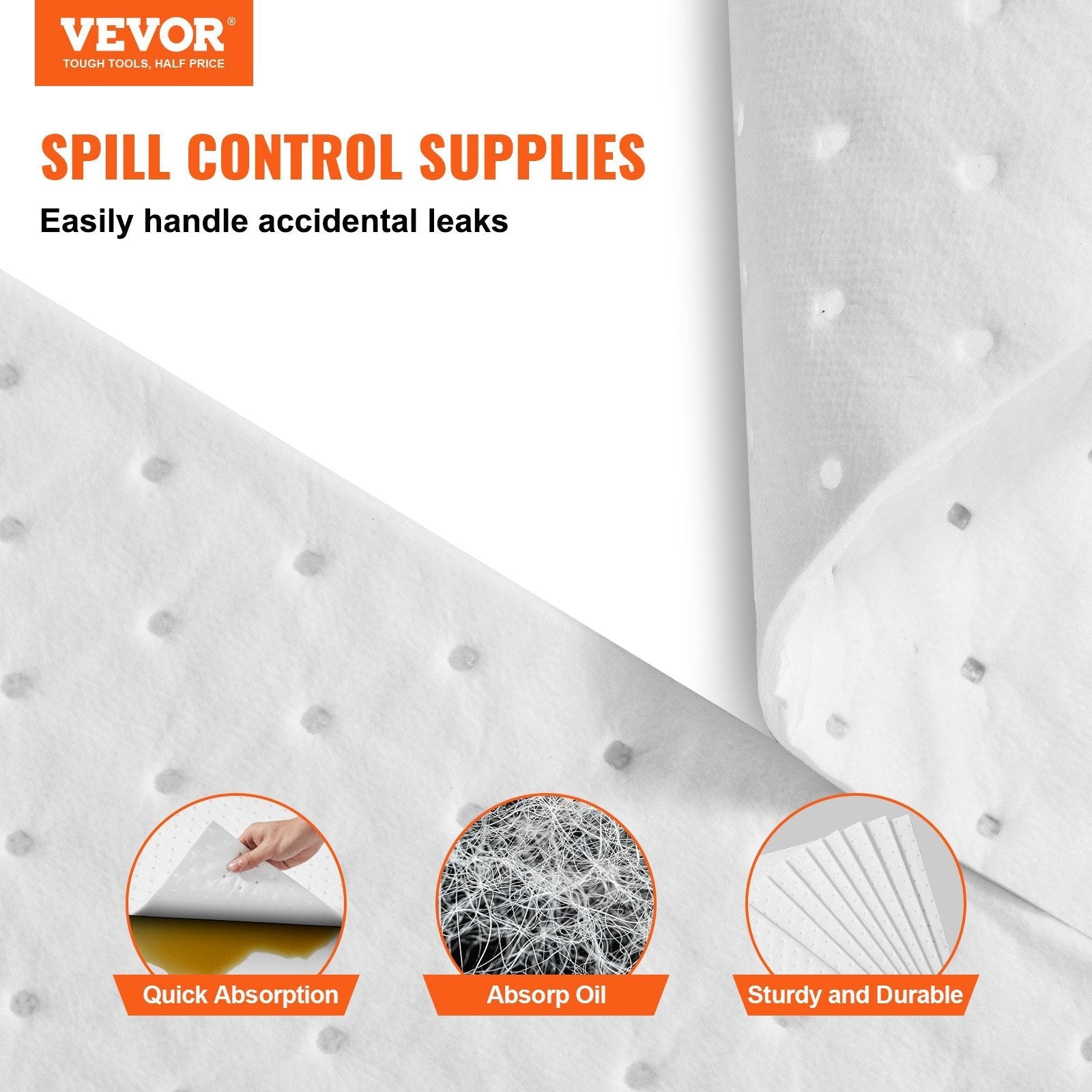 VEVOR Spill Absorbent Pads, Oil Absorbing Mat Absorbs up 20 Gal, 15