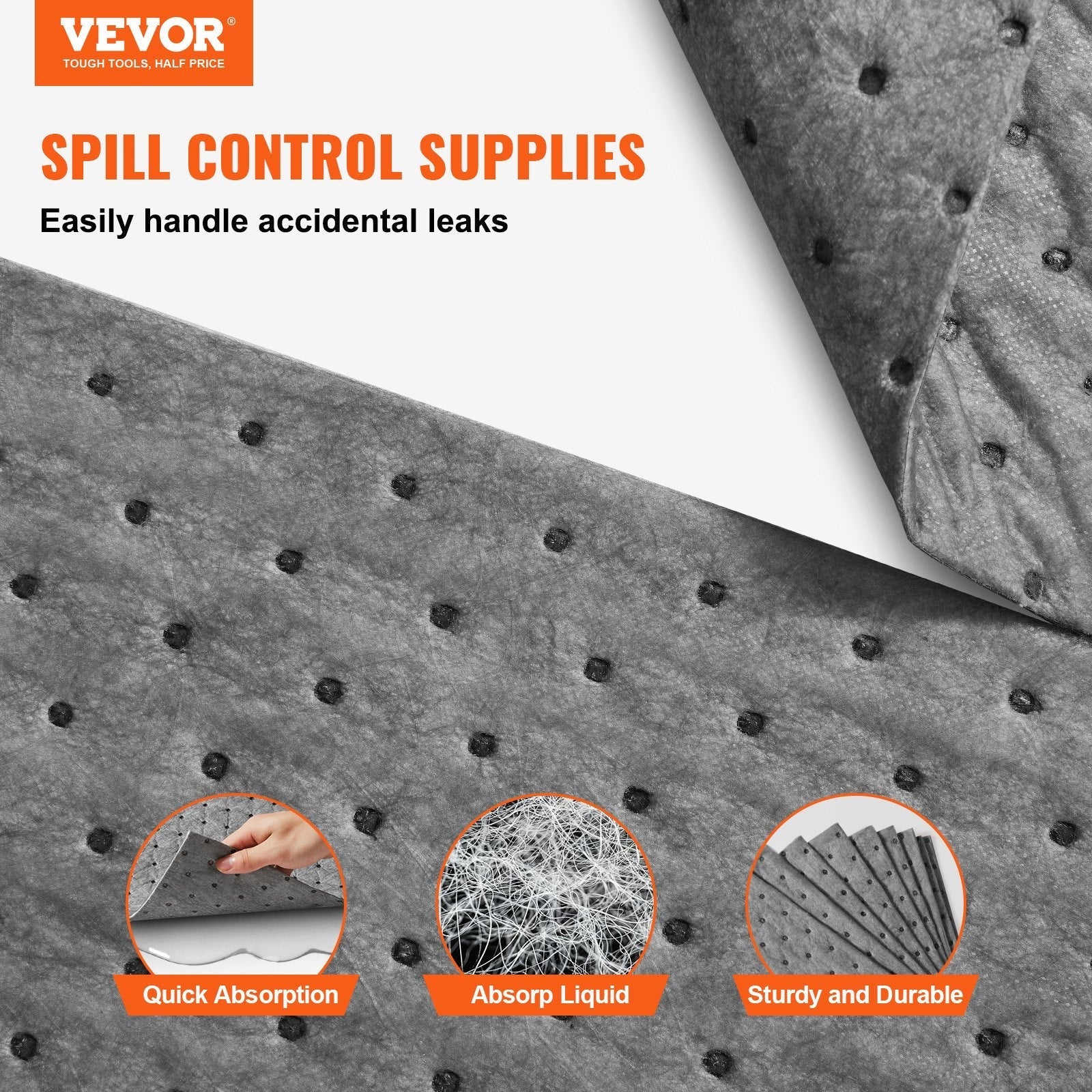 VEVOR Spill Absorbent Pads, Universal Absorbing Mat Absorbs up 12 Gal, 13
