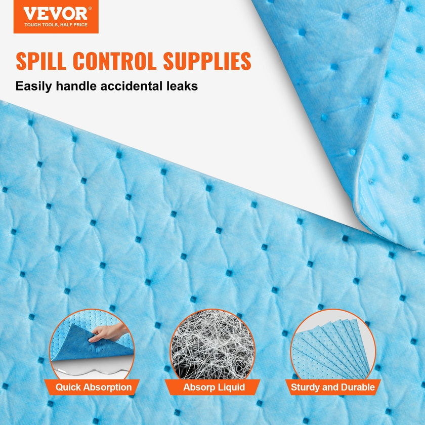 VEVOR Spill Absorbent Pads, Water Absorbing Mat Pad in Dispenser Box, 6 Gal Capacity, 15