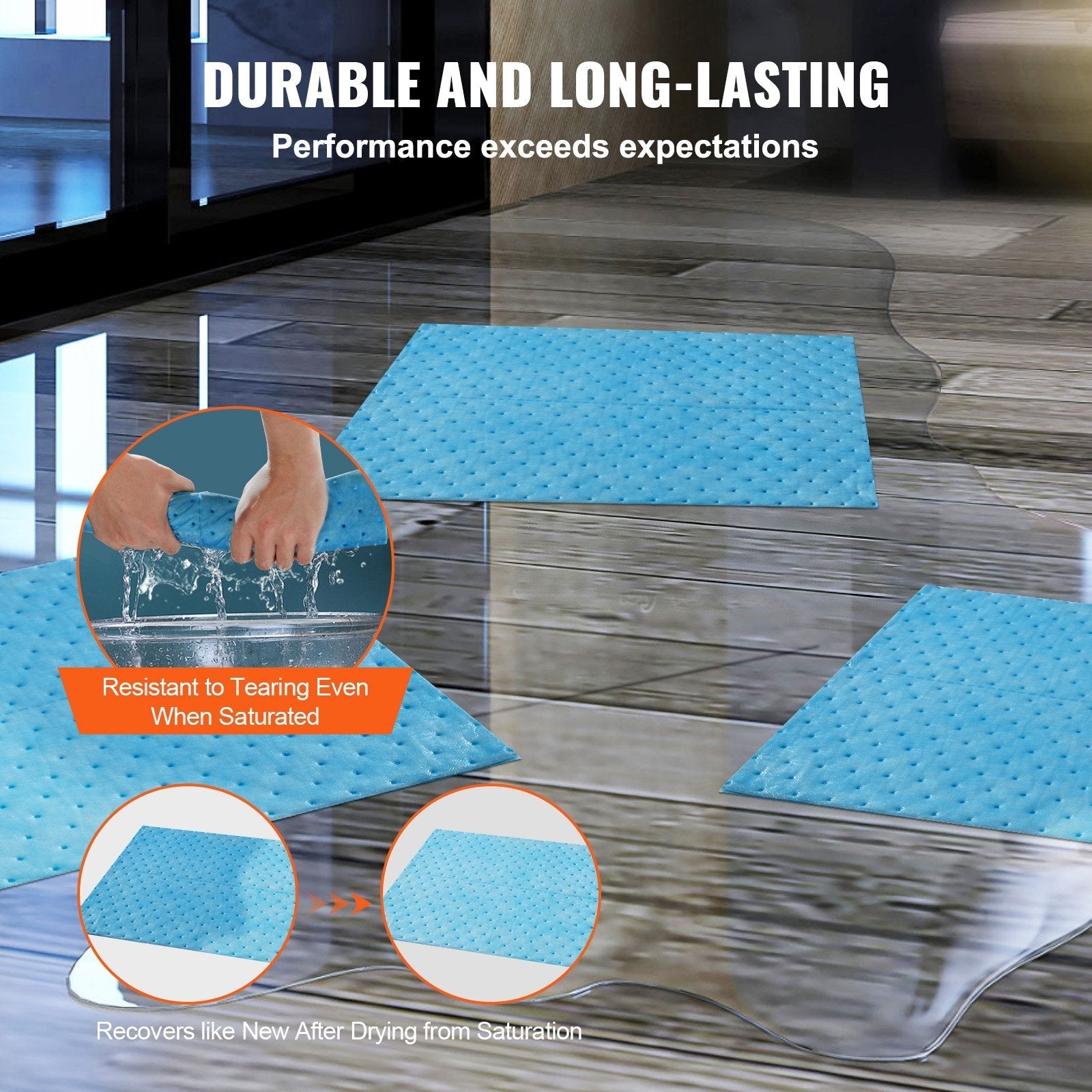 VEVOR Spill Absorbent Pads, Water Absorbing Mat Pad in Dispenser Box, 6 Gal Capacity, 15