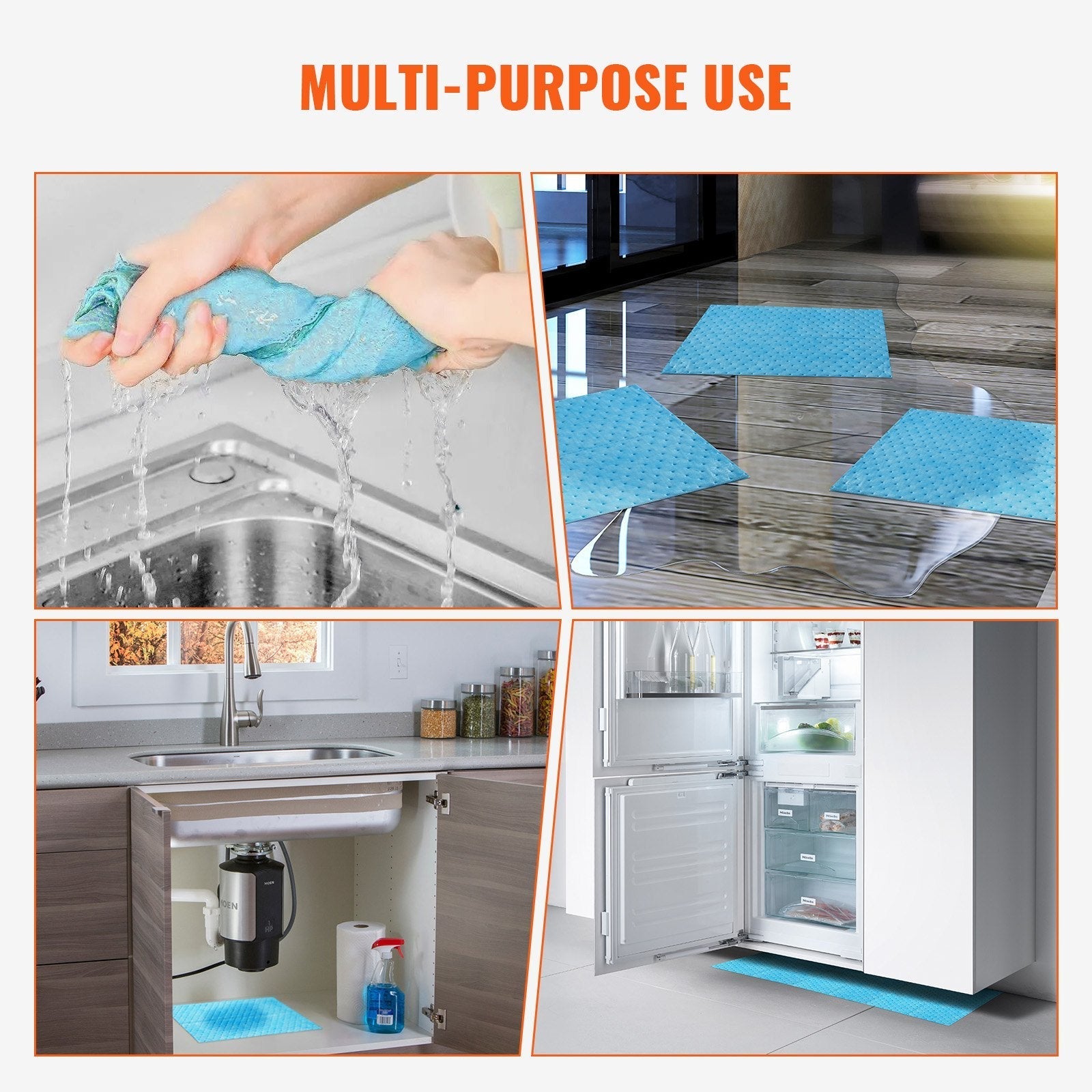 VEVOR Spill Absorbent Pads, Water Absorbing Mat Pad in Dispenser Box, 6 Gal Capacity, 15