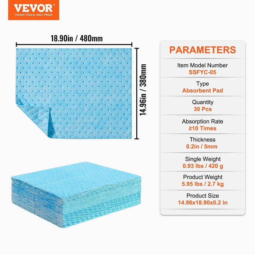 VEVOR Spill Absorbent Pads, Water Absorbing Mat Pad in Dispenser Box, 6 Gal Capacity, 15