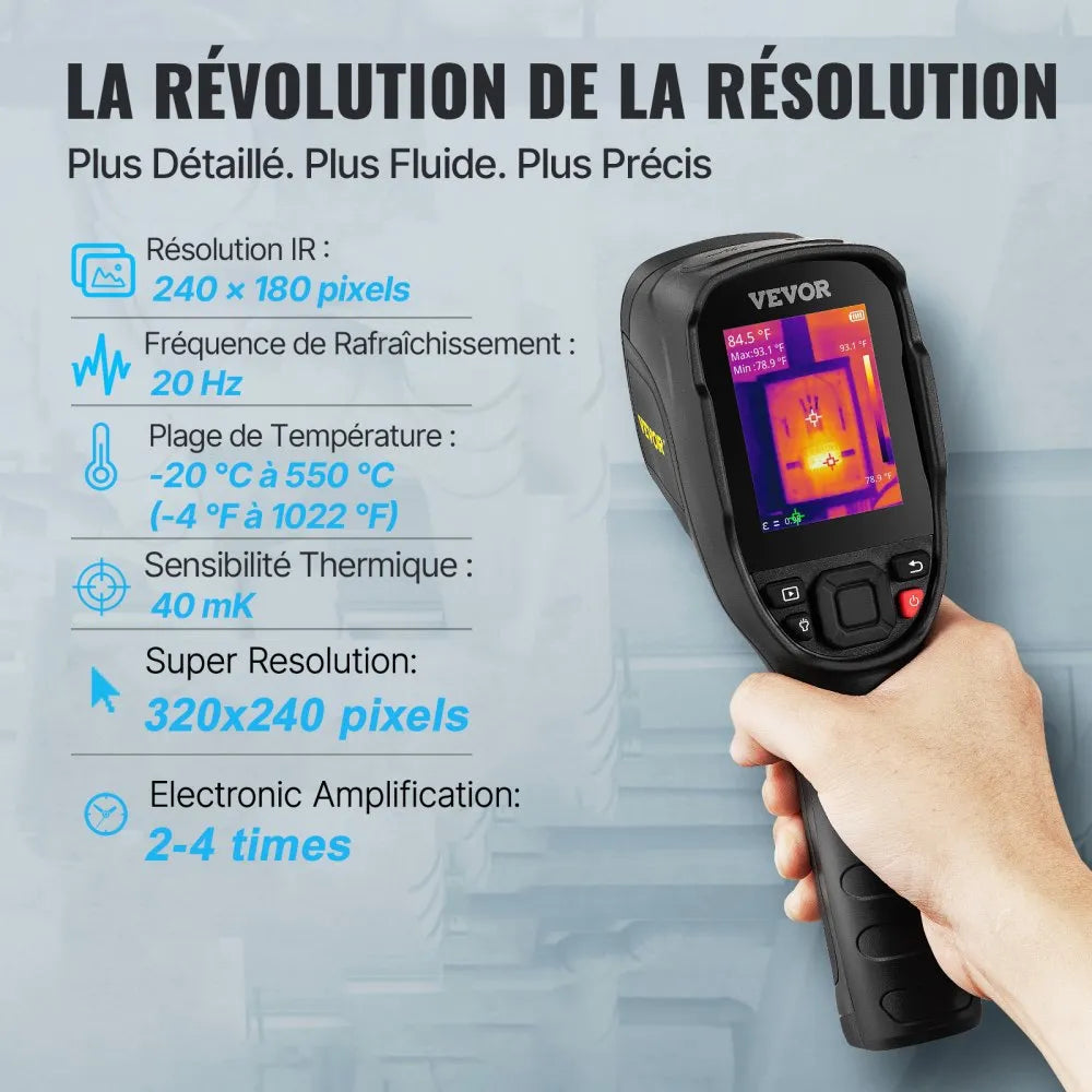 VEVOR Thermal Imaging Camera, 320 x 240 Pixels Super Resolution, 25Hz Refresh Rate Infrared Camera with -4 to 752°F Temperature Range, 32G Built-in SD Card, and Rechargeable Li-ion Battery