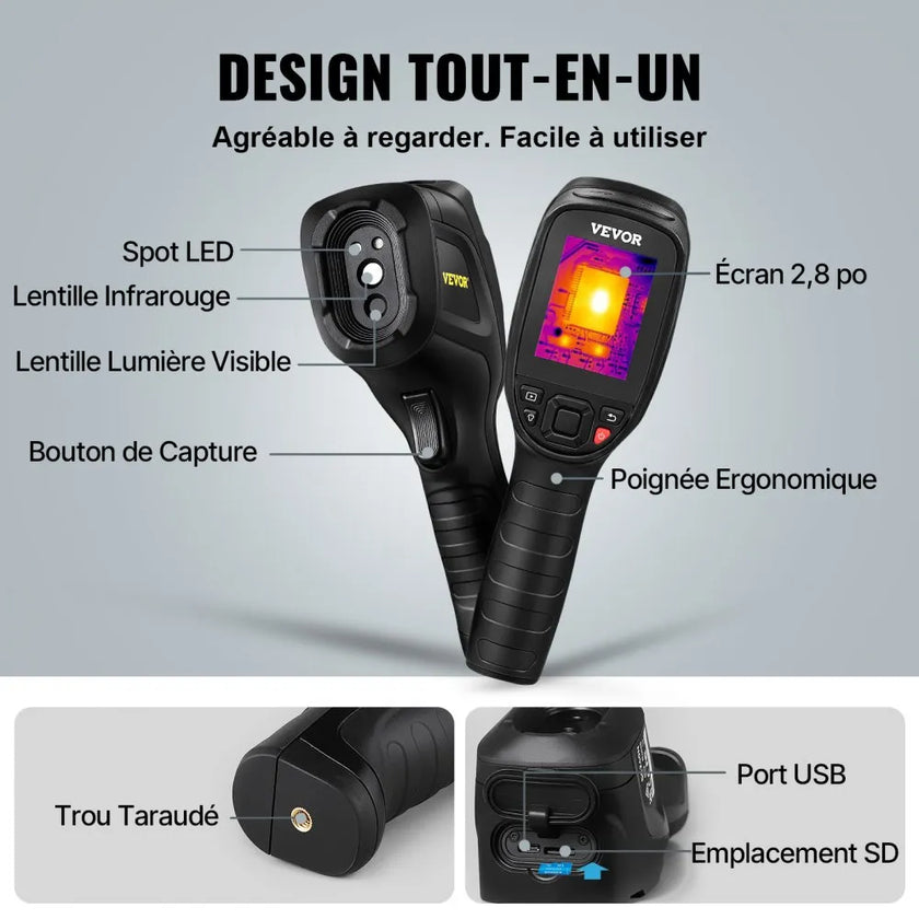 VEVOR Thermal Imaging Camera, 320 x 240 Pixels Super Resolution, 25Hz Refresh Rate Infrared Camera with -4 to 752°F Temperature Range, 32G Built-in SD Card, and Rechargeable Li-ion Battery