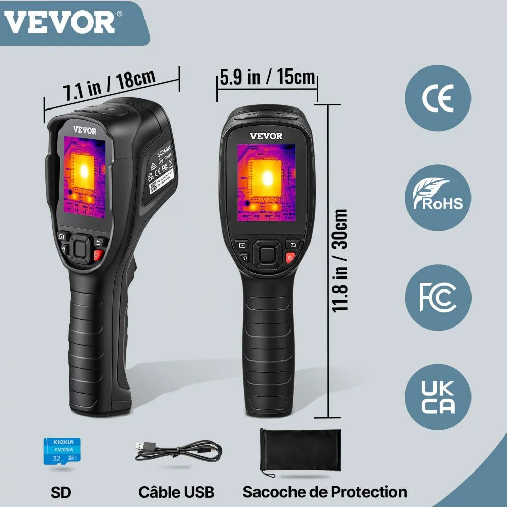VEVOR Thermal Imaging Camera, 320 x 240 Pixels Super Resolution, 25Hz Refresh Rate Infrared Camera with -4 to 752°F Temperature Range, 32G Built-in SD Card, and Rechargeable Li-ion Battery