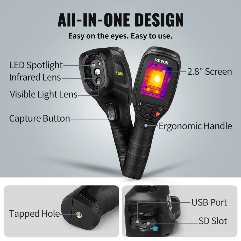 VEVOR Thermal Imaging Camera, 320 x 240 Pixels Super Resolution with 2MP Visual Camera, 25Hz Refresh Rate Infrared Camera with -4℉~1022℉ Temp, 64G SD Card and Rechargeable Li-ion Battery