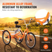 VEVOR Adult Tricycles Bike, 26 Inch Three-Wheeled Bicycles, 3 Wheel Bikes Trikes, Aluminum Alloy Cruiser Bike with Basket & Adjustable Seat, Picnic Shopping Tricycles for Seniors, Women, Men (Orange)