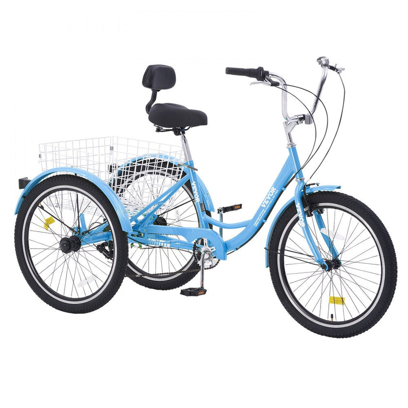 VEVOR Adult Tricycles Bike, 7 Speed Adult Trikes, 20 Inch Three-Wheeled Bicycles, Carbon Steel Cruiser Bike with Basket and Adjustable Seat, Picnic Shopping Tricycles for Seniors, Women, Men (Blue)