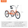 VEVOR Adult Tricycles Bike, 26 Inch Three-Wheeled Bicycles, 3 Wheel Bikes Trikes, Carbon Steel Cruiser Bike with Basket & Adjustable Seat, Picnic Shopping Tricycles for Seniors, Women, Men (Orange)