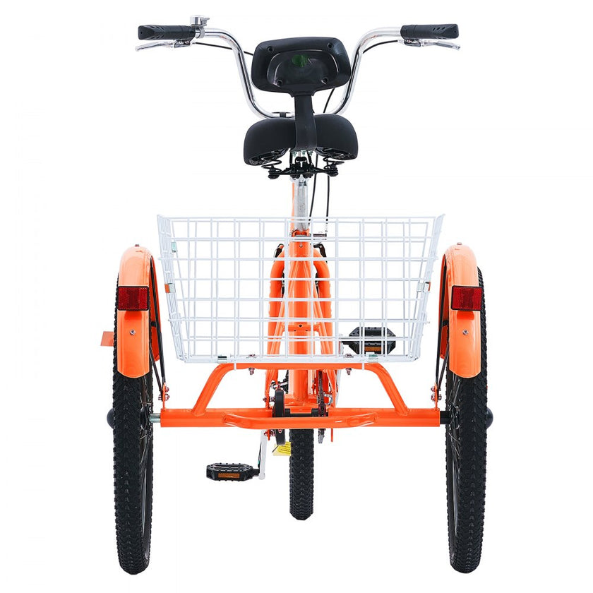 VEVOR Adult Tricycles Bike, 26 Inch Three-Wheeled Bicycles, 3 Wheel Bikes Trikes, Carbon Steel Cruiser Bike with Basket & Adjustable Seat, Picnic Shopping Tricycles for Seniors, Women, Men (Orange)