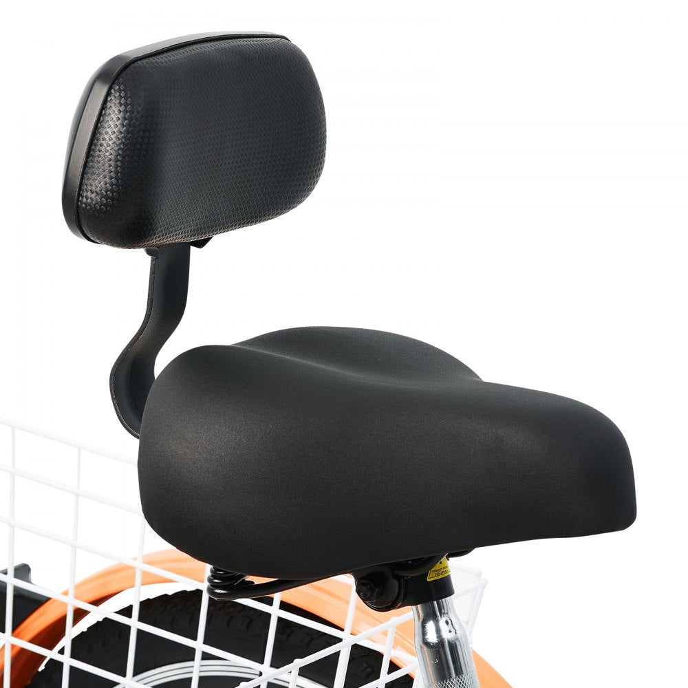 VEVOR Adult Tricycles Bike, 26 Inch Three-Wheeled Bicycles, 3 Wheel Bikes Trikes, Carbon Steel Cruiser Bike with Basket & Adjustable Seat, Picnic Shopping Tricycles for Seniors, Women, Men (Orange)