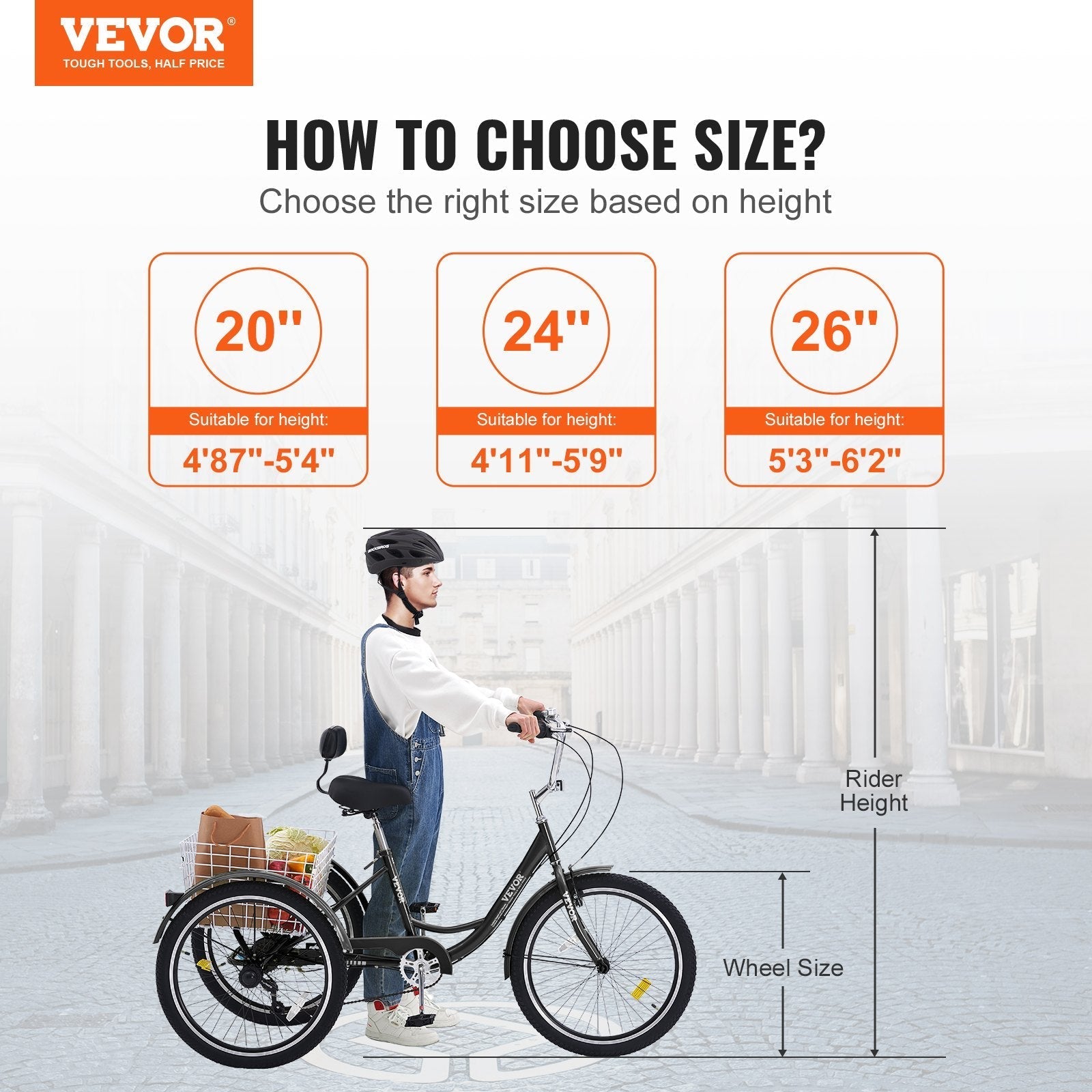 VEVOR Adult Tricycles Bike, 7 Speed Adult Trikes, 20 Inch Three-Wheeled Bicycles, Carbon Steel Cruiser Bike with Basket and Adjustable Seat, Picnic Shopping Tricycles for Seniors, Women, Men (Black)