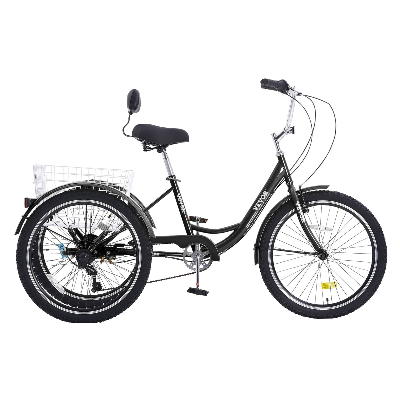 VEVOR Adult Tricycles Bike, 7 Speed Adult Trikes, 20 Inch Three-Wheeled Bicycles, Carbon Steel Cruiser Bike with Basket and Adjustable Seat, Picnic Shopping Tricycles for Seniors, Women, Men (Black)
