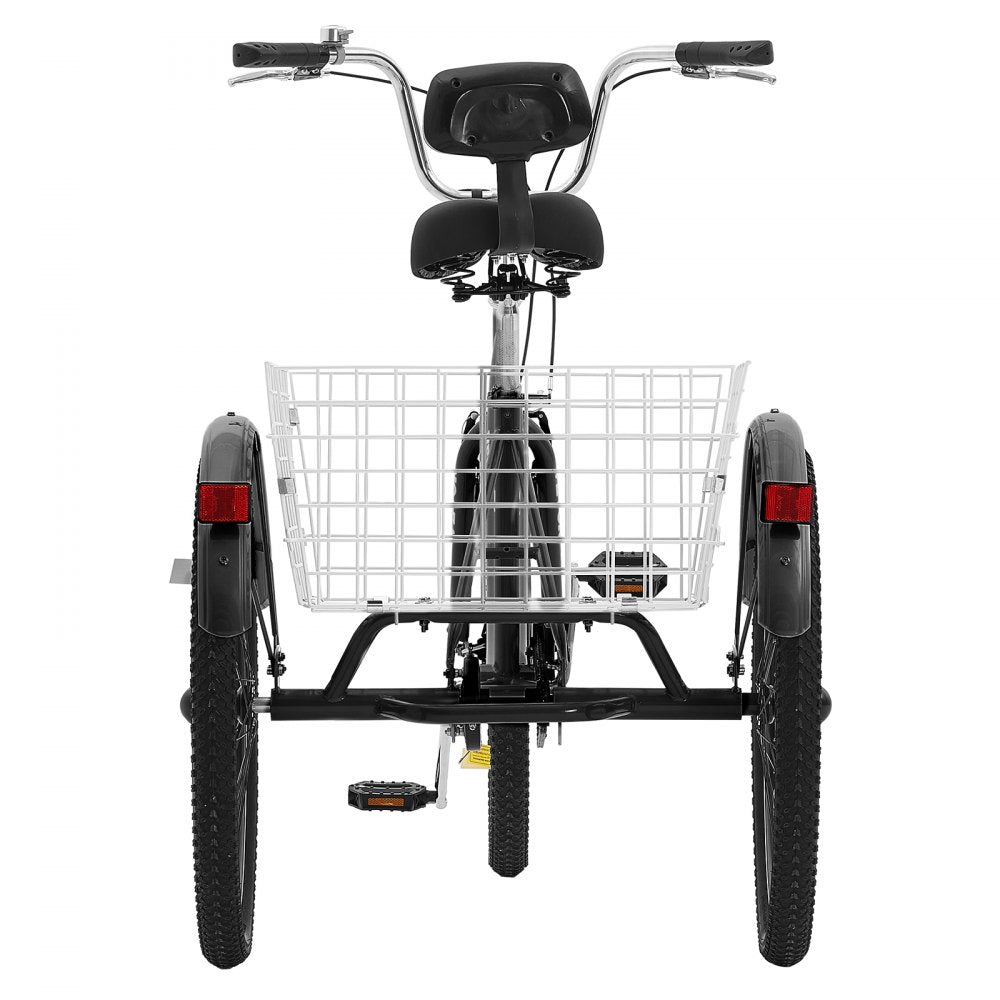VEVOR Adult Tricycles Bike, 20 Inch Three-Wheeled Bicycles, 3 Wheel Bikes Trikes, Carbon Steel Cruiser Bike with Basket & Adjustable Seat, Picnic Shopping Tricycles for Seniors, Women, Men (Black)