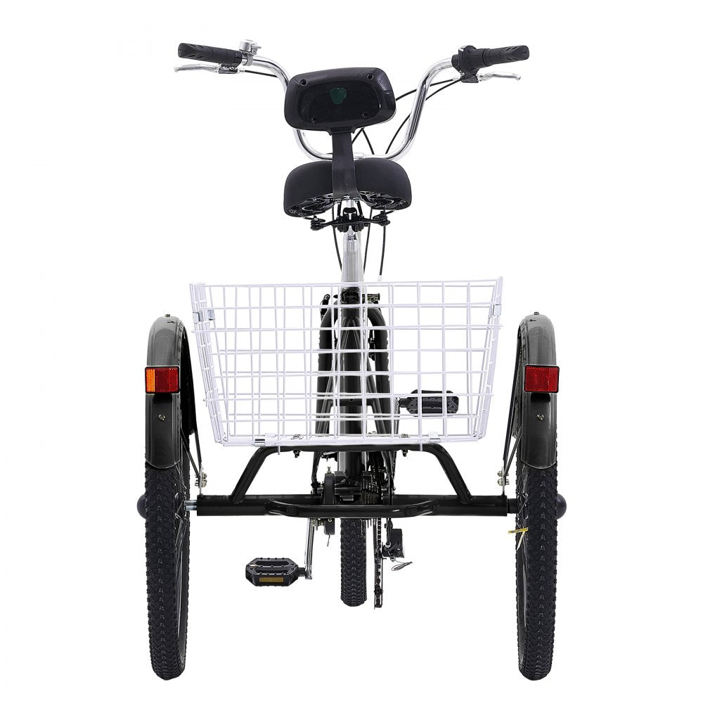 VEVOR Adult Tricycles Bike, 7 Speed Adult Trikes, 24 Inch Three-Wheeled Bicycles, Carbon Steel Cruiser Bike with Basket and Adjustable Seat, Picnic Shopping Tricycles for Seniors, Women, Men  (Black)