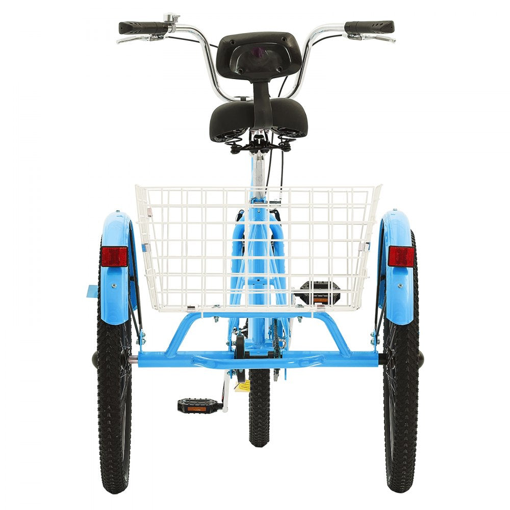 VEVOR Adult Tricycles Bike, 26 Inch Three-Wheeled Bicycles, 3 Wheel Bikes Trikes, Carbon Steel Cruiser Bike with Basket & Adjustable Seat, Picnic Shopping Tricycles for Seniors, Women, Men (Blue)