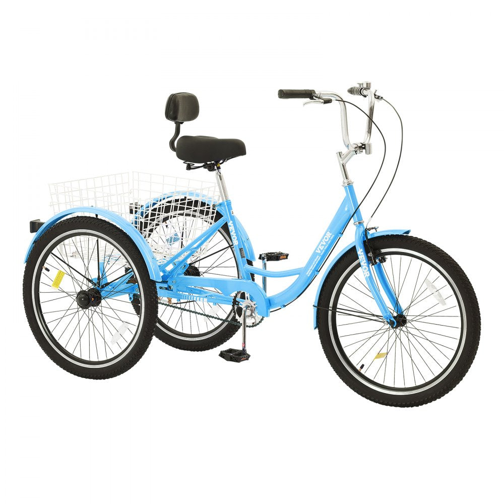 VEVOR Adult Tricycles Bike, 26 Inch Three-Wheeled Bicycles, 3 Wheel Bikes Trikes, Carbon Steel Cruiser Bike with Basket & Adjustable Seat, Picnic Shopping Tricycles for Seniors, Women, Men (Blue)