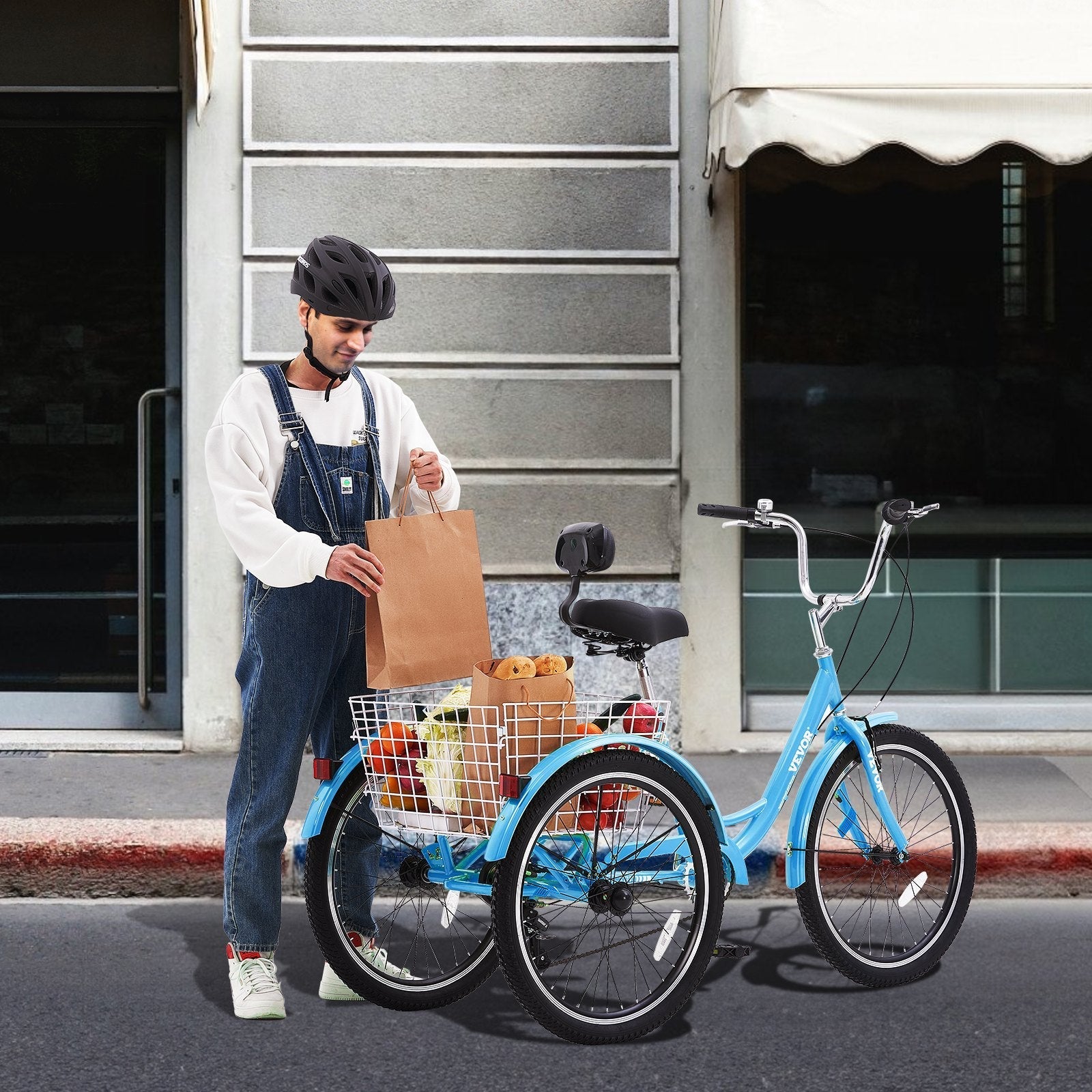 VEVOR Adult Tricycles Bike, 7 Speed Adult Trikes, 26 Inch Three-Wheeled Bicycles, Carbon Steel Cruiser Bike with Basket and Adjustable Seat, Picnic Shopping Tricycles for Seniors, Women, Men (Blue)