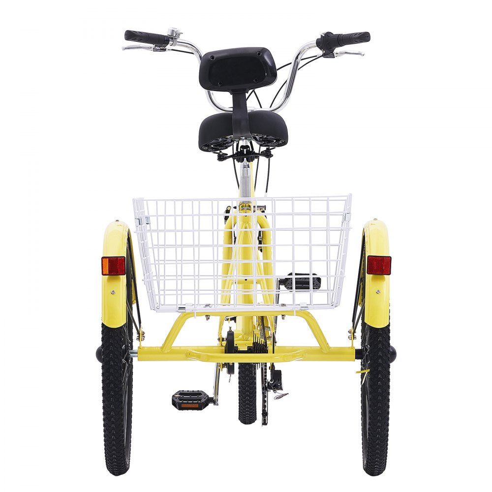 VEVOR Adult Tricycles Bike, 7 Speed Adult Trikes, 24 Inch Three-Wheeled Bicycles, Carbon Steel Cruiser Bike with Basket and Adjustable Seat, Picnic Shopping Tricycles for Seniors, Women, Men  (Yellow)