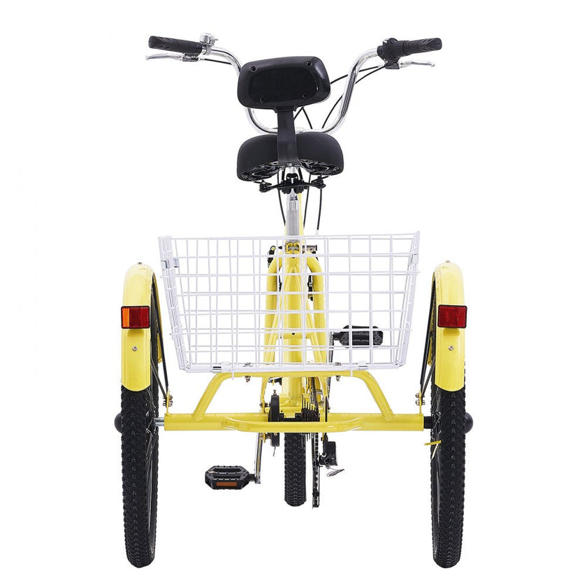 VEVOR Adult Tricycles Bike, 7 Speed Adult Trikes, 24 Inch Three-Wheeled Bicycles, Carbon Steel Cruiser Bike with Basket and Adjustable Seat, Picnic Shopping Tricycles for Seniors, Women, Men  (Yellow)