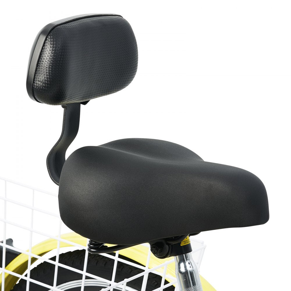 VEVOR Adult Tricycles Bike, 20 Inch Three-Wheeled Bicycles, 3 Wheel Bikes Trikes, Carbon Steel Cruiser Bike with Basket & Adjustable Seat, Picnic Shopping Tricycles for Seniors, Women, Men (Yellow)