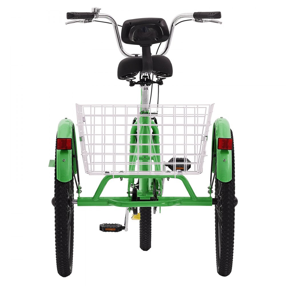VEVOR Adult Tricycles Bike, 24 Inch Three-Wheeled Bicycles, 3 Wheel Bikes Trikes, Carbon Steel Cruiser Bike with Basket & Adjustable Seat, Picnic Shopping Tricycles for Seniors, Women, Men (Green)