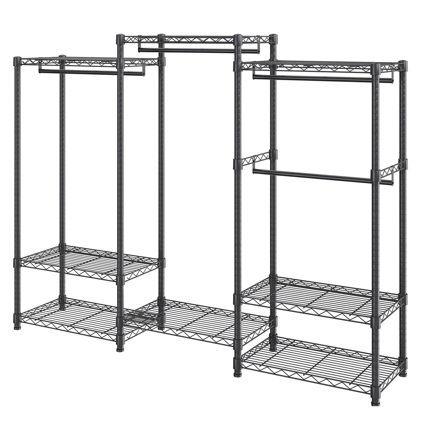 VEVOR Heavy Duty Clothes Rack, Rolling Clothing Garment Rack with 4 Hang Rods & 8 Storage Tiers, Adjustable Custom Closet Rack, Freestanding Wardrobe for Hanging Clothes, 800 lbs Load Capacity