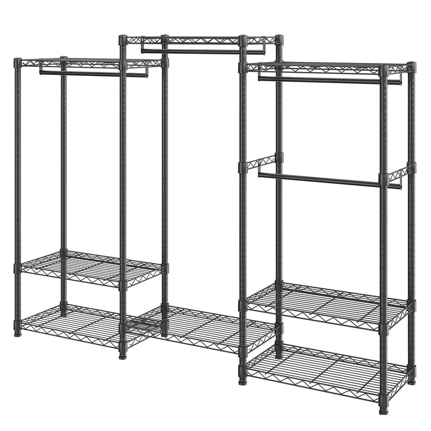 VEVOR Heavy Duty Clothes Rack, Rolling Clothing Garment Rack with 4 Hang Rods & 8 Storage Tiers, Adjustable Custom Closet Rack, Freestanding Wardrobe for Hanging Clothes, 800 lbs Load Capacity