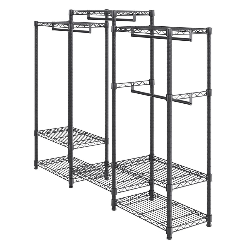 VEVOR Heavy Duty Clothes Rack, Rolling Clothing Garment Rack with 4 Hang Rods & 8 Storage Tiers, Adjustable Custom Closet Rack, Freestanding Wardrobe for Hanging Clothes, 800 lbs Load Capacity