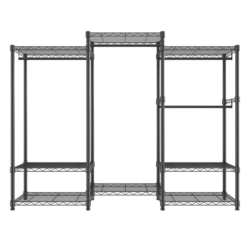 VEVOR Heavy Duty Clothes Rack, Rolling Clothing Garment Rack with 4 Hang Rods & 8 Storage Tiers, Adjustable Custom Closet Rack, Freestanding Wardrobe for Hanging Clothes, 800 lbs Load Capacity