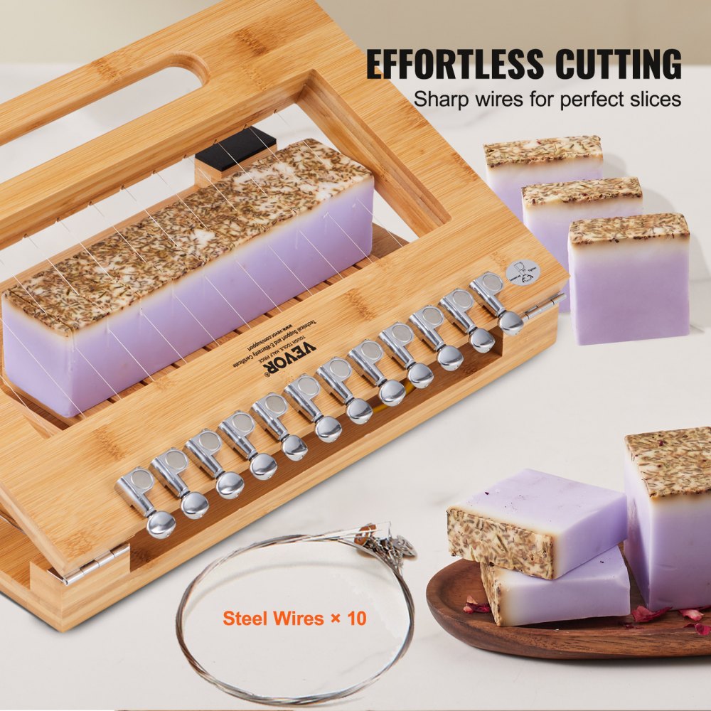 VEVOR Soap Cutter, Cut 1-12 Bars, Precisely and Accurately Cut 1 Inch Bars, Bamboo Soap Slicer With Steel Wire, Multi Handmade Soap Wire Cutter for Loaf Candles Cheese Butter DIY Making Tool
