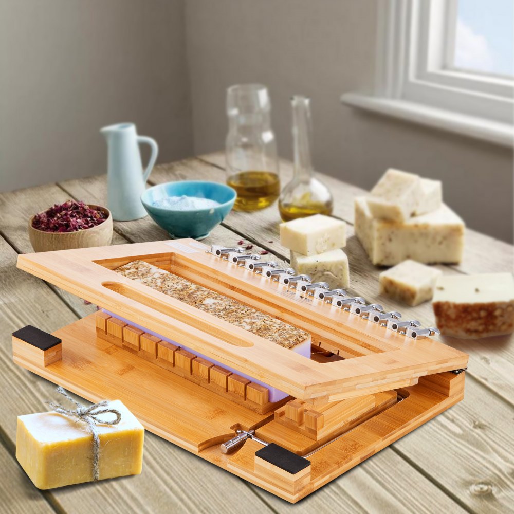 VEVOR Soap Cutter, Cut 1-12 Bars, Precisely and Accurately Cut 1 Inch Bars, Bamboo Soap Slicer With Steel Wire, Multi Handmade Soap Wire Cutter for Loaf Candles Cheese Butter DIY Making Tool
