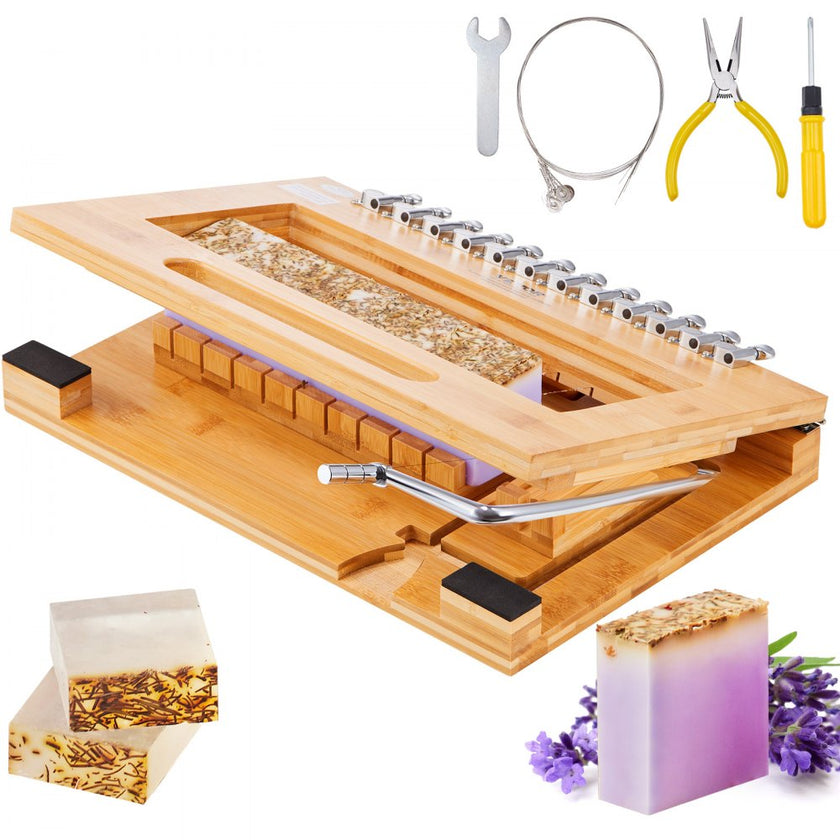 VEVOR Soap Cutter, Cut 1-12 Bars, Precisely and Accurately Cut 1 Inch Bars, Bamboo Soap Slicer With Steel Wire, Multi Handmade Soap Wire Cutter for Loaf Candles Cheese Butter DIY Making Tool