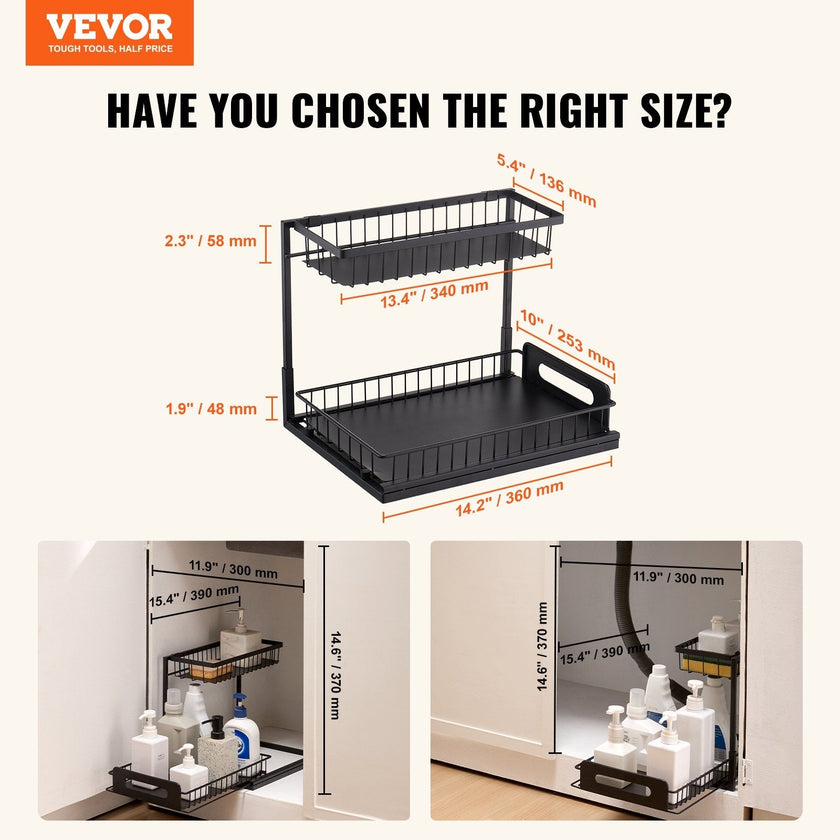 VEVOR 2-Tier Wire Pull Out Cabinet Under Sink Organizer 10.7