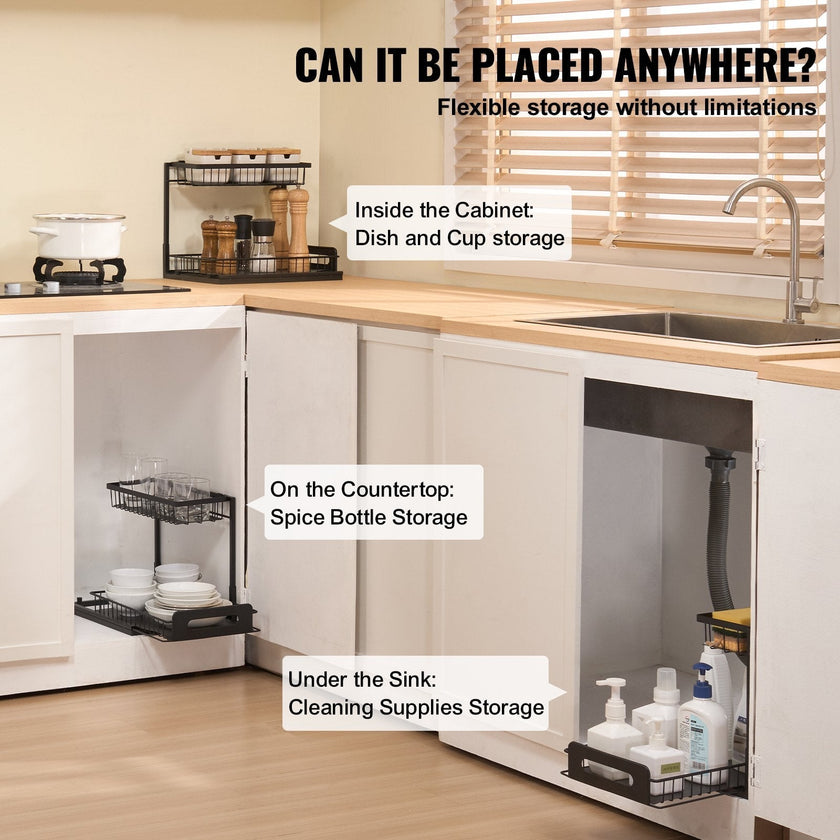 VEVOR 2-Tier Wire Pull Out Cabinet Under Sink Organizer 10.7