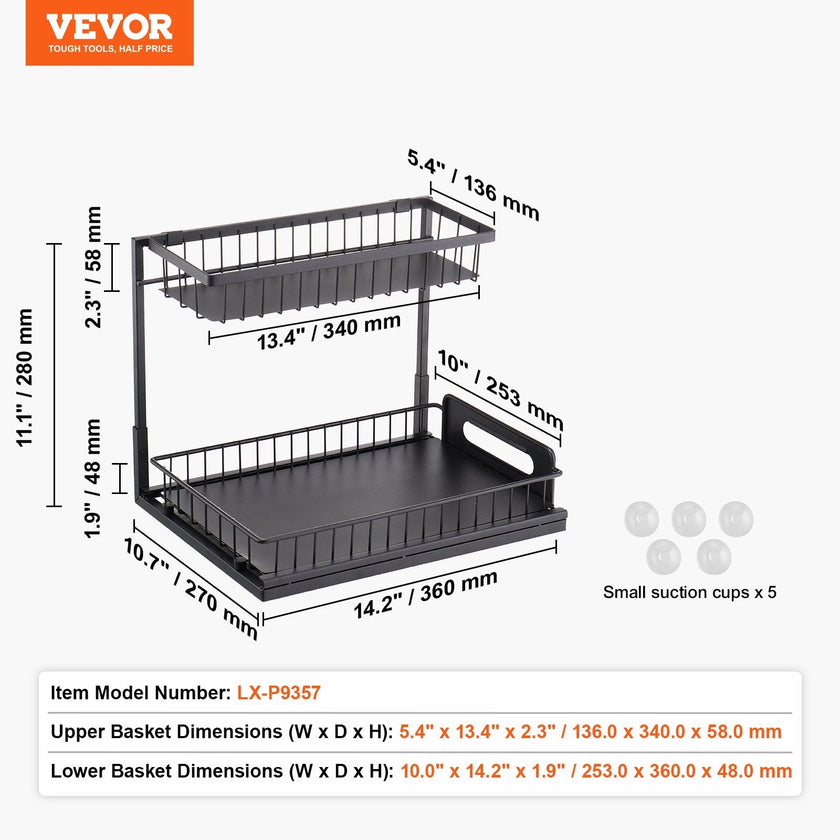 VEVOR 2-Tier Wire Pull Out Cabinet Under Sink Organizer 10.7