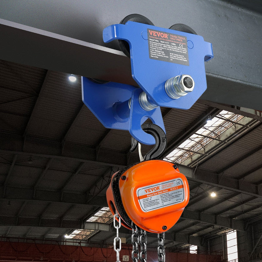 VEVOR Manual Trolley, 1100 lbs/0.5 Ton Load Capacity Push Beam Trolley with Dual Wheels, Adjustable for I-Beam Flange Width 2.5