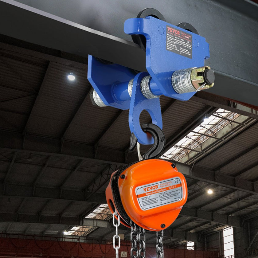 VEVOR Manual Trolley, 4400 lbs/2 Ton Load Capacity, Push Beam Trolley with Dual Wheels, Adjustable for I-Beam Flange Width 2.5