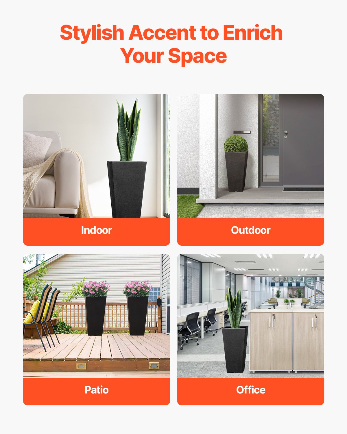 VEVOR Tall Planter Set of 2 Square Tapered Planters 22 in for Outdoor Indoor