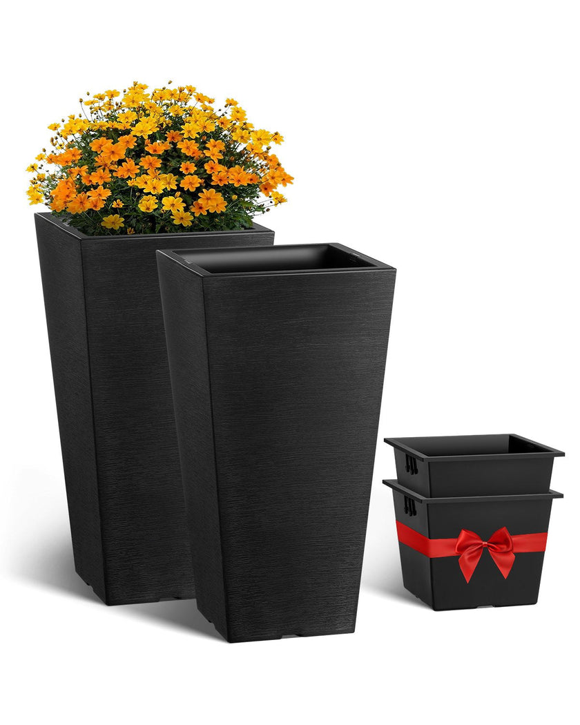 VEVOR Tall Planter Set of 2 Square Tapered Planters 22 in for Outdoor Indoor