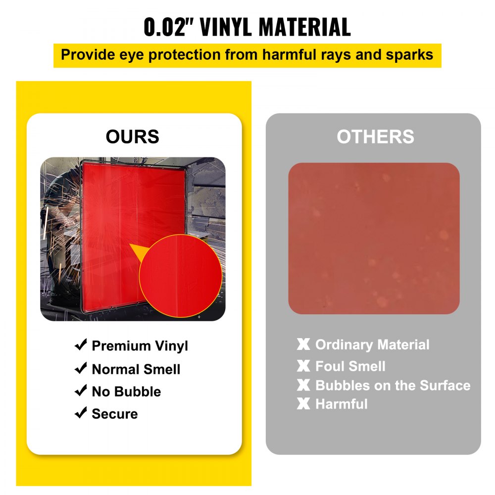 VEVOR Welding Screen with Frame 6\' x 6\', Welding Curtain with 4 Wheels, Welding Protection Screen Red Flame-Resistant Vinyl, Portable Light-Proof Professional