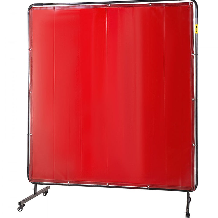 VEVOR Welding Screen with Frame 6\' x 6\', Welding Curtain with 4 Wheels, Welding Protection Screen Red Flame-Resistant Vinyl, Portable Light-Proof Professional