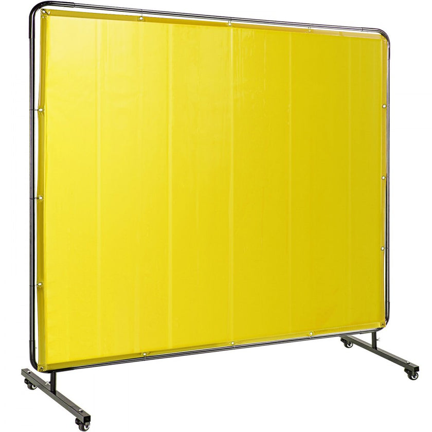 VEVOR Welding Screen with Frame 8\' x 6\', Welding Curtain with 4 Wheels, Welding Protection Screen Yellow Flame-Resistant Vinyl, Portable Light-Proof Professional