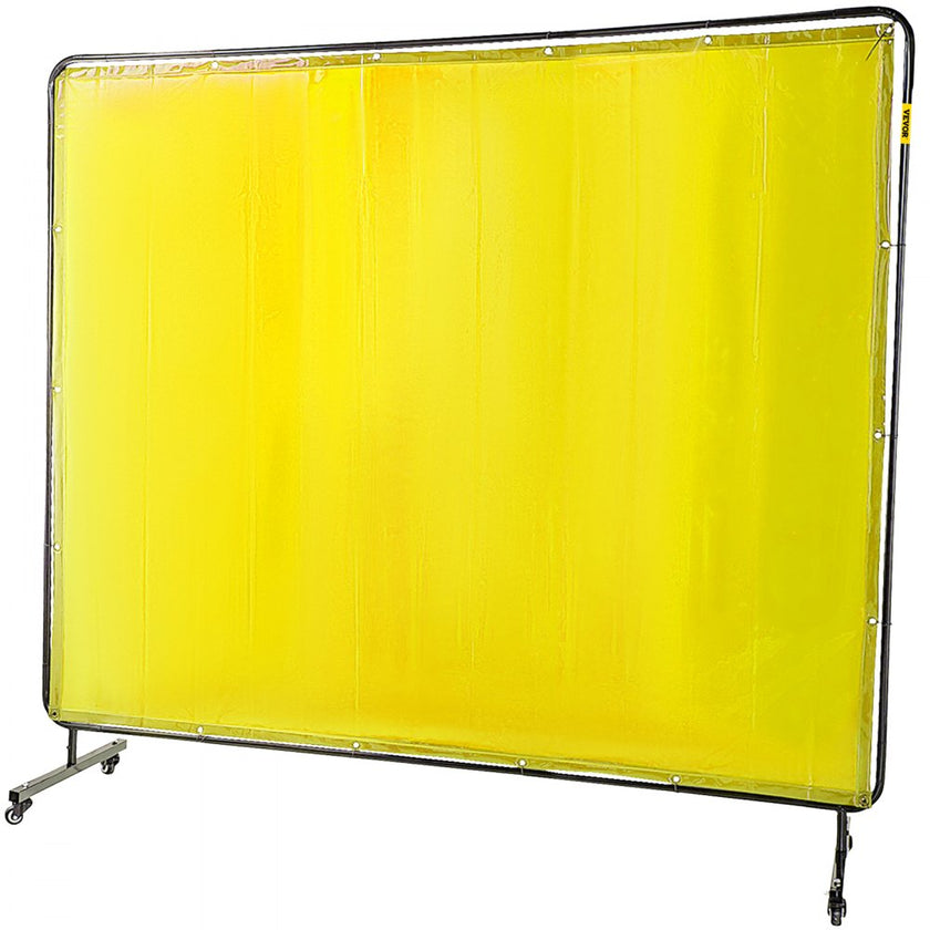 VEVOR Welding Screen with Frame 8\' x 6\', Welding Curtain with 4 Wheels, Welding Protection Screen Yellow Flame-Resistant Vinyl, Portable Light-Proof Professional
