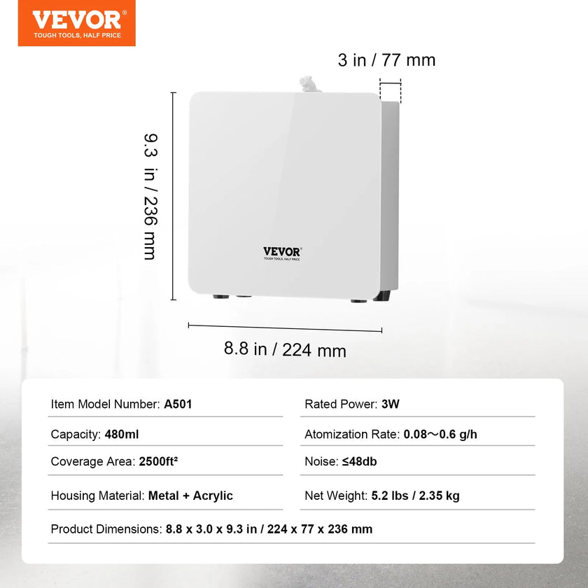 VEVOR Scent Air Machine, 480ml Bluetooth Smart Essential Oil Diffuser, 2500sq.ft Waterless Scent Diffuser with Cold Air Technology, Aromatherapy Diffuser Machine for Home, Office, Hotel, Spa