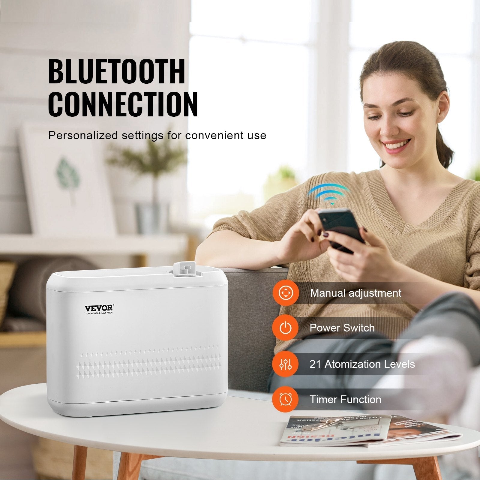 VEVOR Scent Air Machine, 850ml Bluetooth Smart Essential Oil Diffuser, 5000sq.ft Waterless HVAC Scent Diffuser with Cold Air Technology, Aromatherapy Diffuser Machine for Home, Office, Hotel
