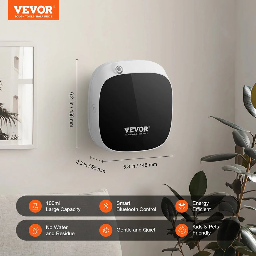 VEVOR Scent Air Machine, 100ml Bluetooth Smart Essential Oil Diffuser, 1000sq.ft Waterless Scent Diffuser with Cold Air Technology, Aromatherapy Diffuser Machine for Home, Office, Hotel, Spa