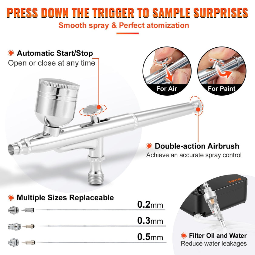 VEVOR Airbrush Kit Dual-action Airbrush System Compressor Art Nail Makeup Model