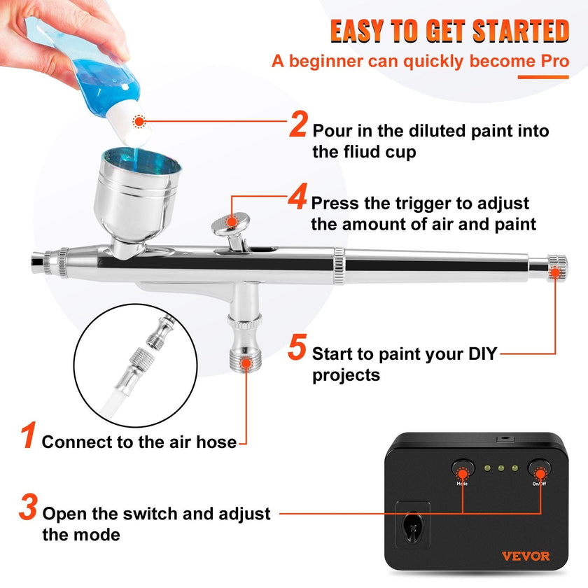 VEVOR Airbrush Kit Dual-action Airbrush System Compressor Art Nail Makeup Model