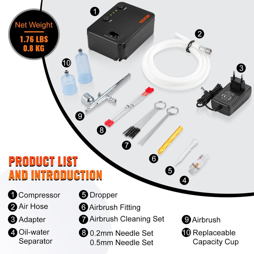 VEVOR Airbrush Kit Dual-action Airbrush System Compressor Art Nail Makeup Model
